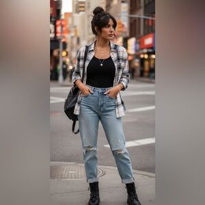 GAP Black, White, and Pink Plaid Flannel Shirt